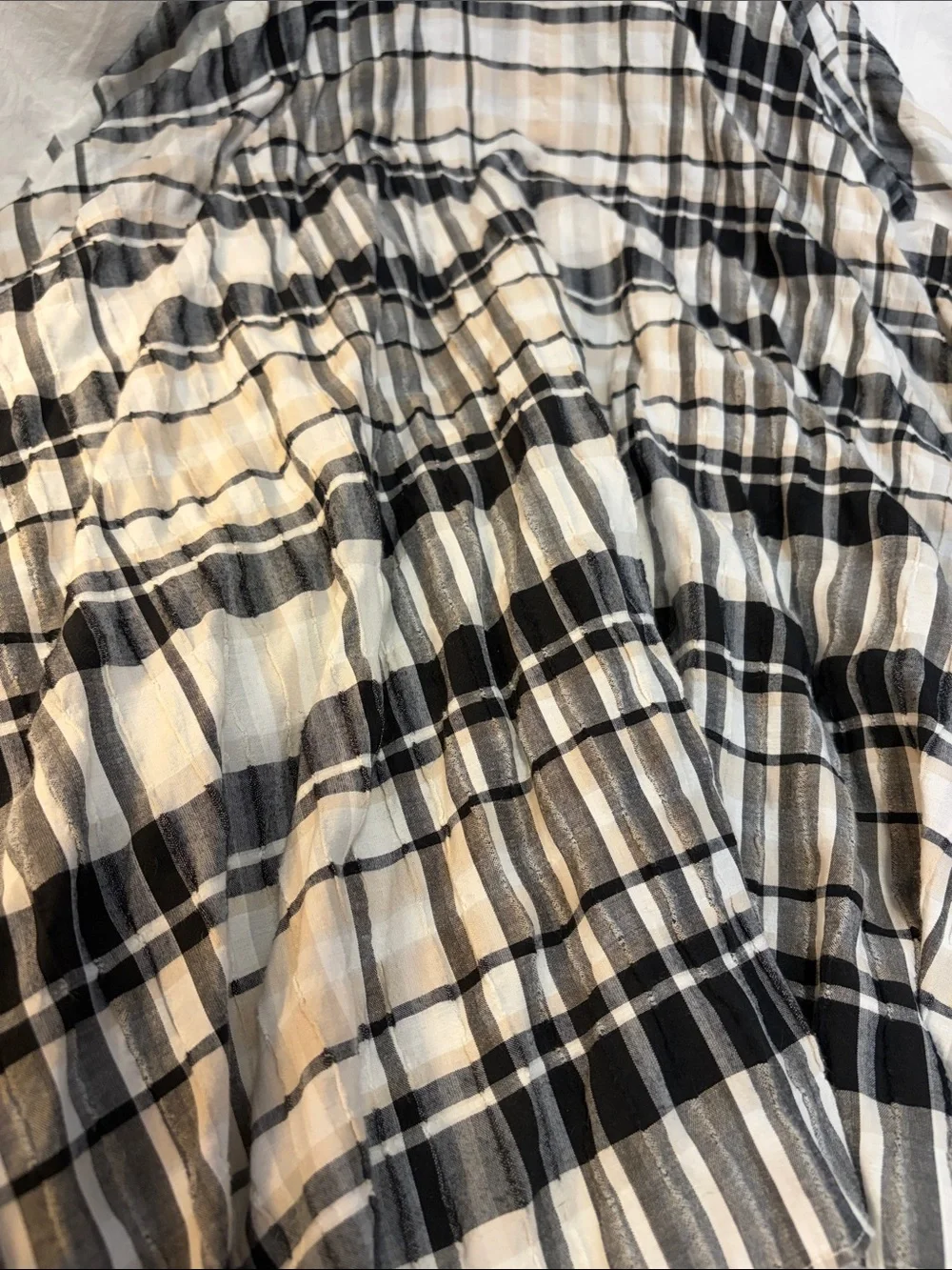 Tommy Hilfiger Black and Cream Plaid Sleeveless Fit-and-Flare Dress